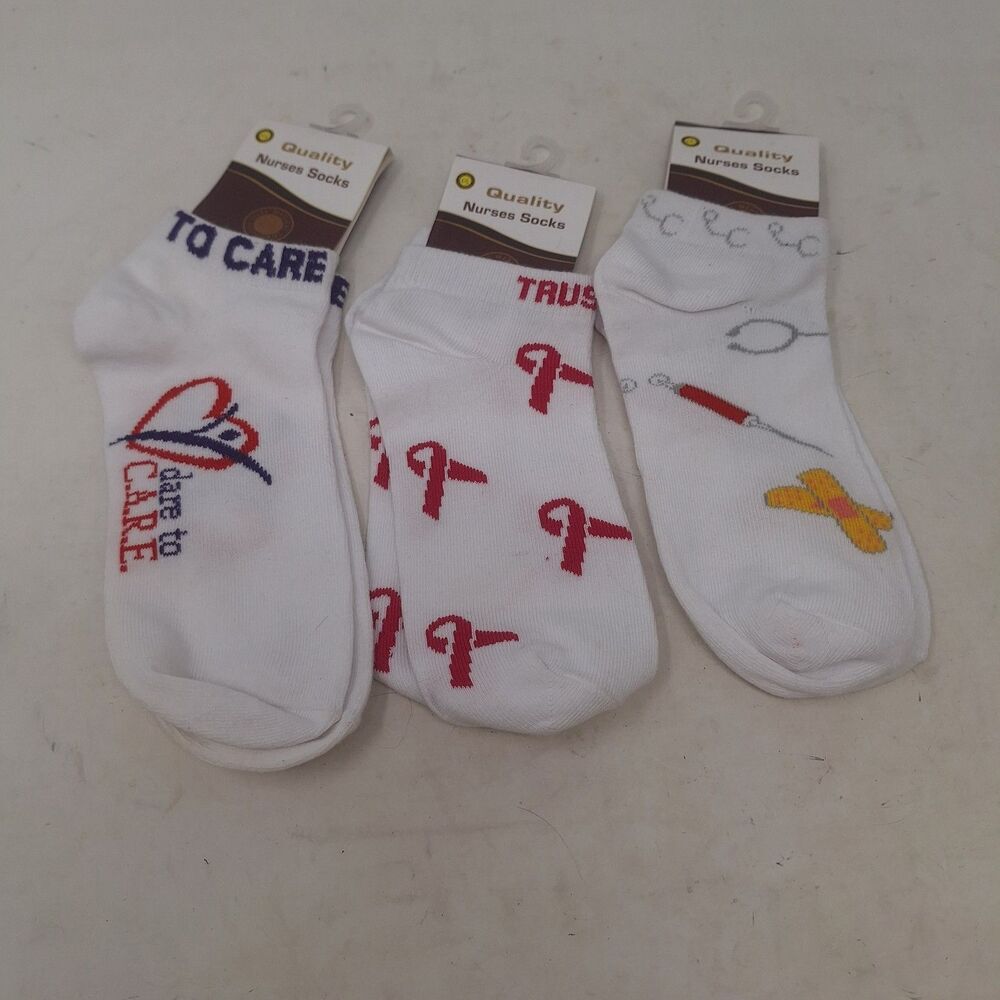 EMI Nursing Novelty White Graphic Socks 3 Pack Gift Healthcare Professionals
